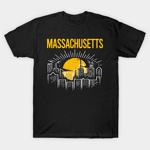 Yellow Moon Massachusetts T-Shirt by flaskoverhand